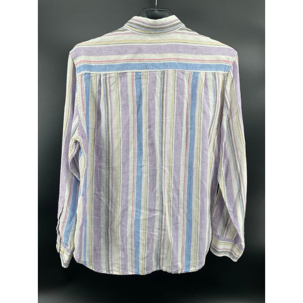 Tommy Bahama 100% Linen Button Up Shirt Men’s M Purple/Blue Candy Stripe Lng Slv - Picture 4 of 10